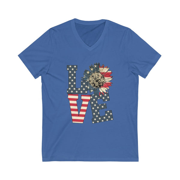 Love American SunFlower Short Sleeve Deep V-Neck Tee