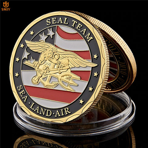 US Sea Land Air Seals Team Gold Plated Metal USA Department Of The Navy Military Challenge Coins