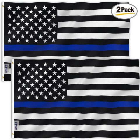 Thin Blue Line USA Flag - Honoring Law Enforcement Officers - 2 Pack Deal