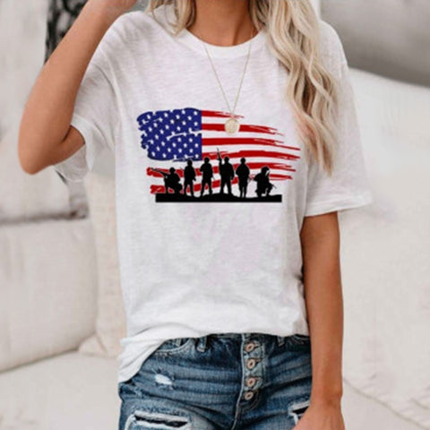 Troops & Flag USA Striped Print Top