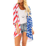 Sheer Loose American Flag Long T-shirt Three Quarter Light