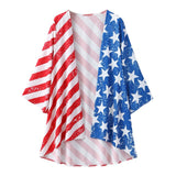 Sheer Loose American Flag Long T-shirt Three Quarter Light