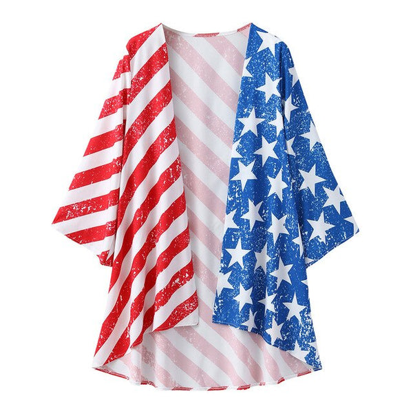 Sheer Loose American Flag Long T-shirt Three Quarter Light