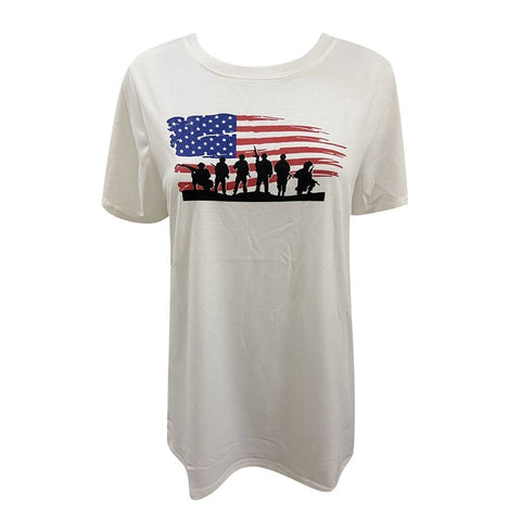 Troops & Flag USA Striped Print Top